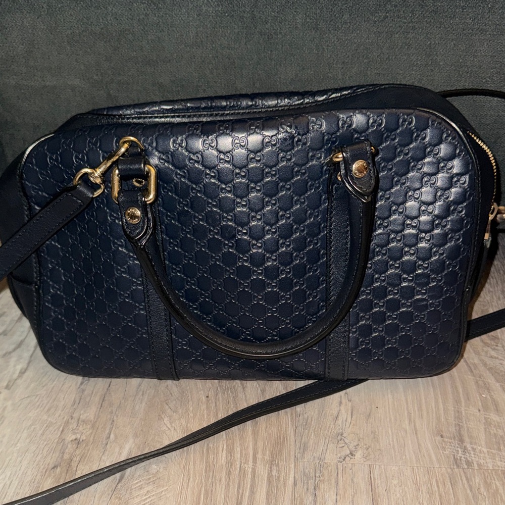 Gucci Dark Blue Embossed Shoulder Bag